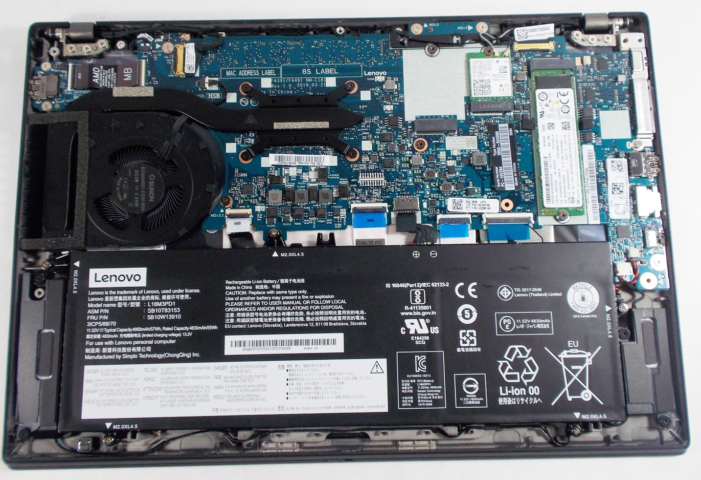 Internal Photo of Lenovo ThinkPad T490s T495s P14s T14s fan original 5pin (ThinkPad T495s)